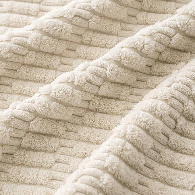 MIULEE Pack of 4 Cream White Corduroy Decorative Throw Pillow Covers 22x22 Inch Soft Boho Striped Pillow Covers Modern Farmhouse Home Decor for Sofa Living Room Couch Bed