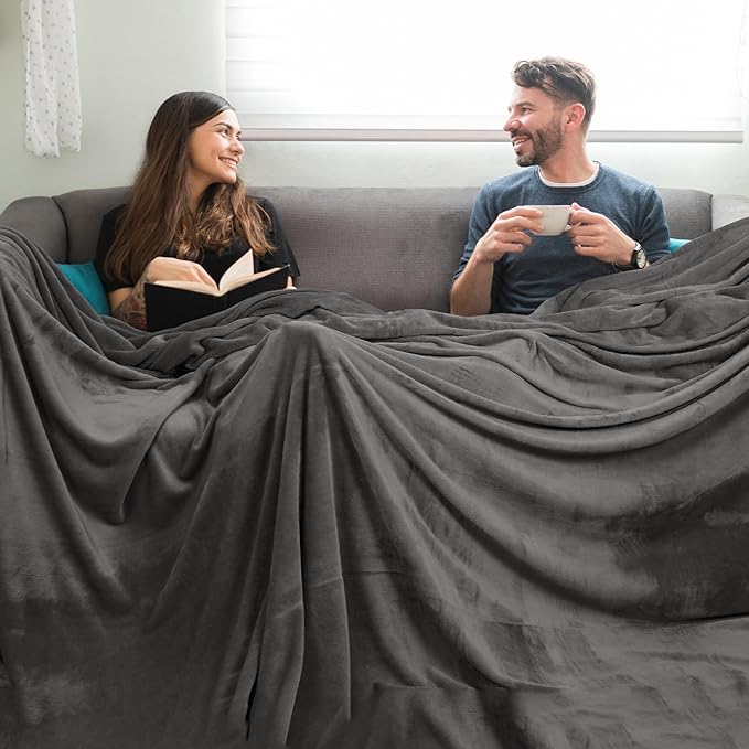 PHF Oversized King Big Fleece Blanket 120"x120", No Shed No Pilling Extra Large Soft Blanket, Giant 10'x 10' Lightweight for Bed, Sofa Travel and Camping, Suitable for All Season, Dark Grey