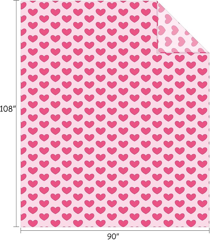 FY FIBER HOUSE Heart Flannel King Blanket Soft Cozy Blankets for Lover Gifts All Season Use, 90x108 Inches, Hot Pink