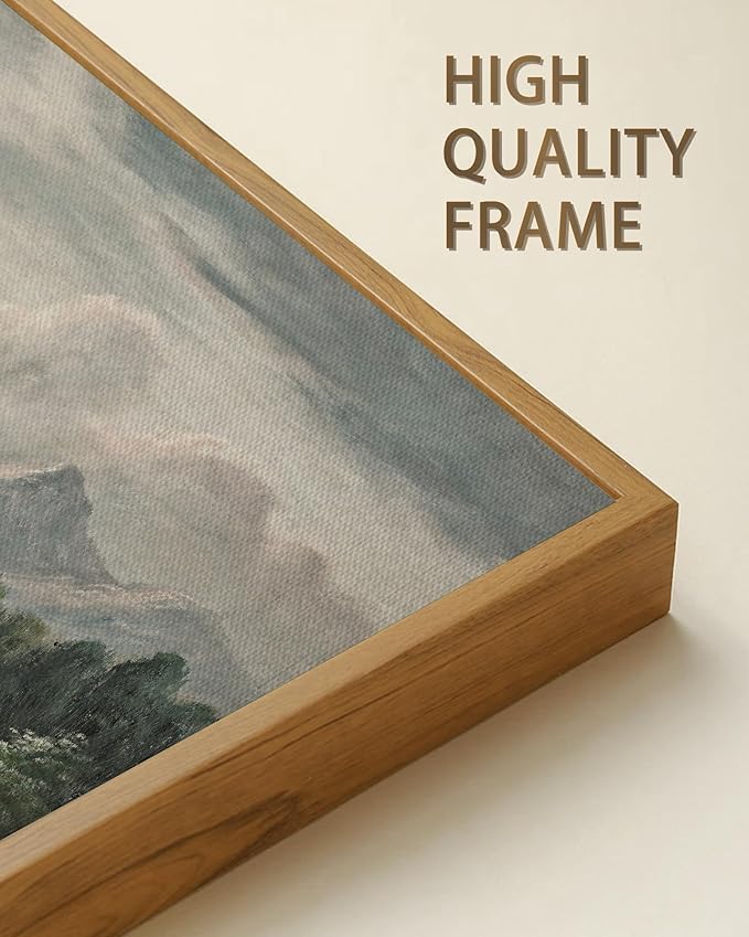 SHENIFY Vintage Framed Wall Art Rustic Cottage Country Riverside Landscape Scenery Home Decor Retro Mountain Decorations for Bedroom Ready to Hang Wall Artwork - 20x40in Natural Framed