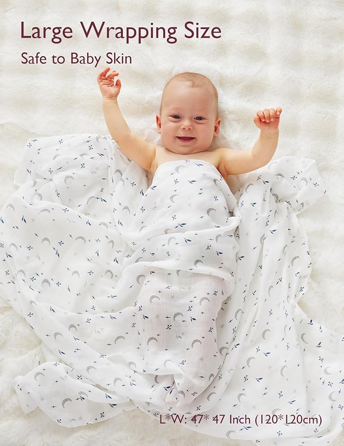 Momcozy Muslin Swaddle Blankets, 4-Pack Breathable and Skin-Friendly Receiving Blankets, Swaddle Blanket Shower Gifts & Baby Registry Essentials, Large 47"x47", Midnight Star Clouds