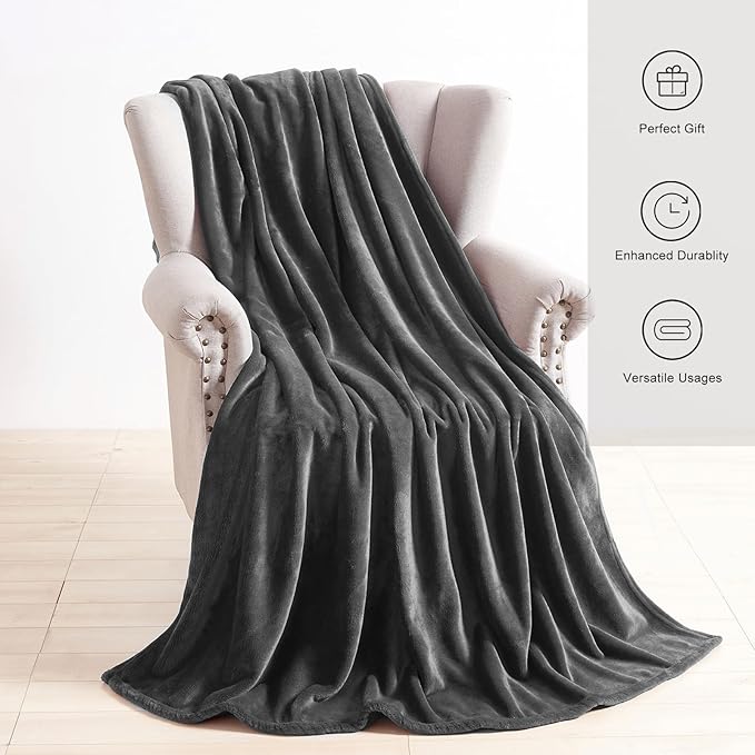 TASTHROW Grey Throw Blanket 60x80 Inches, Soft Plush Cozy Fleece Flannel Throw Blanket, Lightweight Warm Throws for Bed, Couch, Bedroom and Living Room, All Seasons