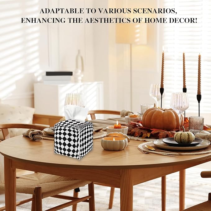 Black and White Checkerboard Tissue Box Cover, Modern Tissue Holder Square with Bottom Belt for Home Bathroom Office Car Nightstand Vanity Desk, Housewarming Gifts Ideas for Women Friends Mom -18