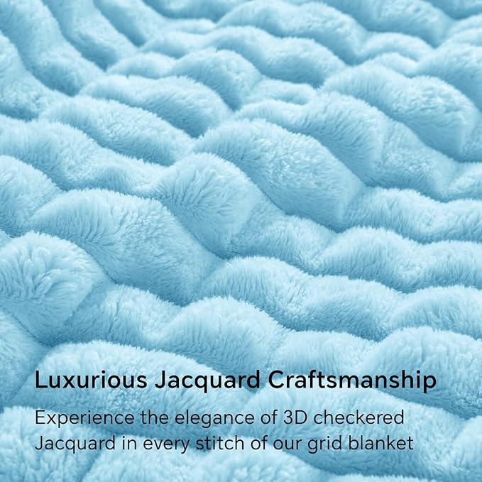 BEDELITE Light Blue Throw Blanket Twin Size for Bed- Super Soft and Warm 3D Checkered Fluffy Fuzzy Fleece Blanket, Luxurious Plush Cozy Blanket for Room Decor Fall and Winter, 60x80 inches
