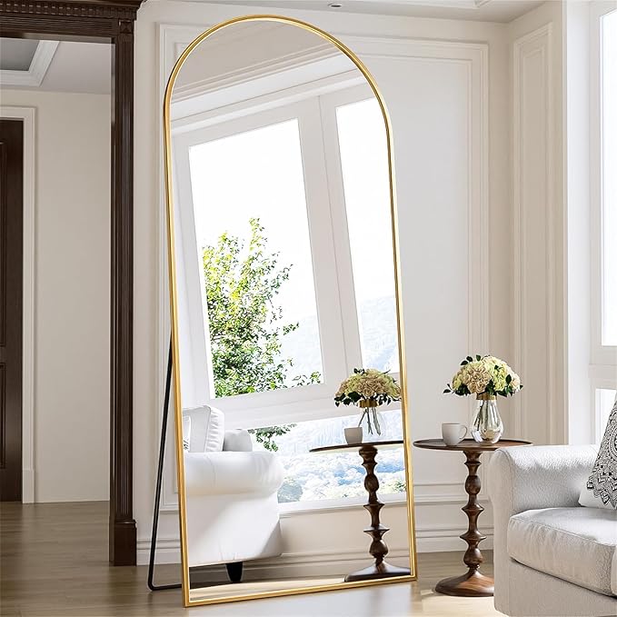 Antok Full Length Floor Mirror Arched Standing Mirror with Aluminum Frame - Freestanding Wall Mount Leaning Body Mirror for Bedroom Living Room Entryway, 58" L x 18" W, Gold