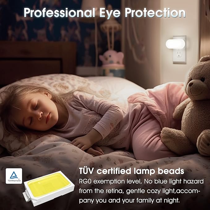 DORESshop Led Night Light, Plug into Wall, [2 Pack] with Dusk to Dawn Sensor, 1W 5000K Dimmable Night Light from 0LM to 100LM for Bathroom Hallway Bedroom Kids Room Stairway