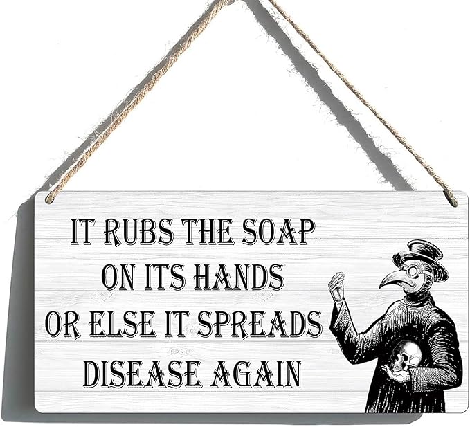 Gothic Bathroom Decor, Funny Bathroom Signs - Bathroom Wall Art for Goth Room Plague Doctor Decor, Dark Academia Decorations - Plague Doctor Wash Your Hands Sign 6x12 Inch