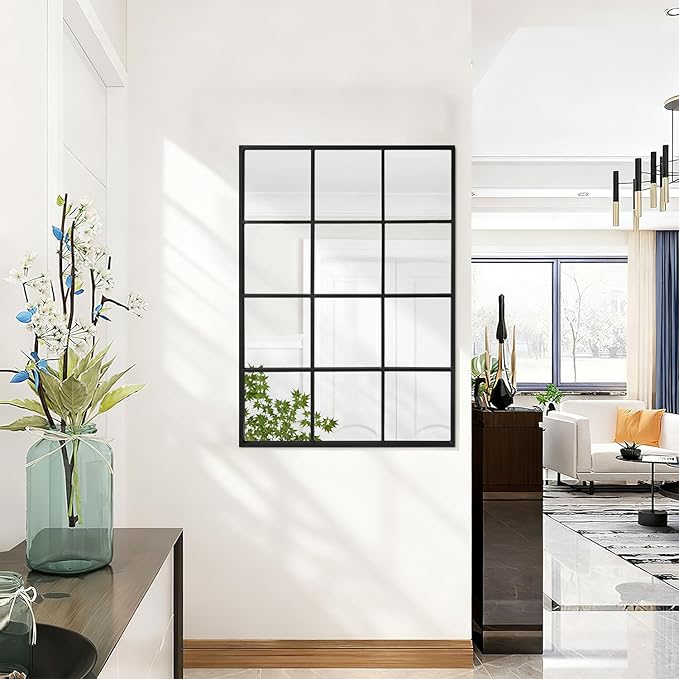 Black Rectangle Mirror, Metal Framed Wall Mounted Mirror Modern Artistic Decorative Mirrors for Living Room Bedroom Entryway, 18x26 Inch Decor