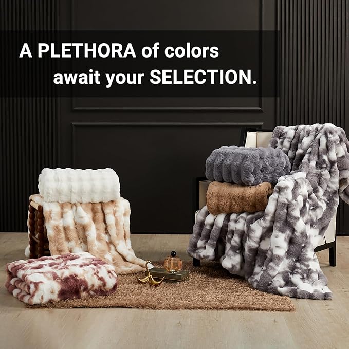 SAPHREAS Faux Fur Throw Blanket for Couch, Fluffy Fuzzy Bubble Blanket for Sofa Bed Living Room, Decor Soft Cozy Gifts for Women Men, 60x80” Tie Dye Grey