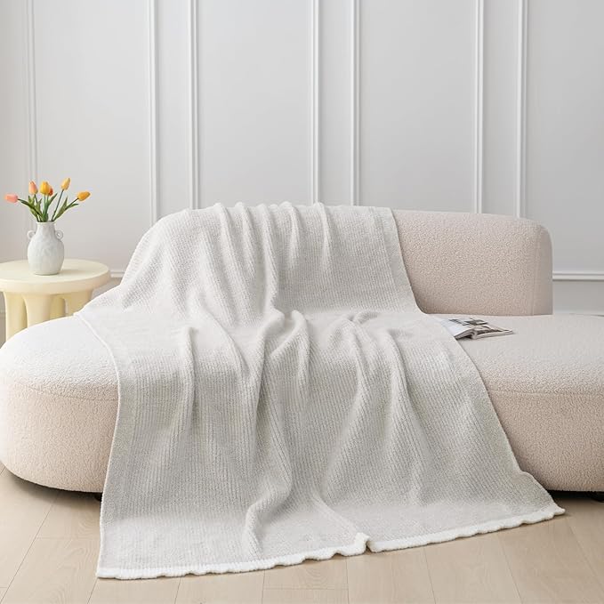 MH MYLUNE HOME Ultra Soft Ribbed Throw Blanket for Couch 50x60 Inches Luxurious Super Cozy Fluffy Microfiber Blanket Plush Warm Reversible Throw Blankets for Sofa Bed - Beige 50 x 60 Inches
