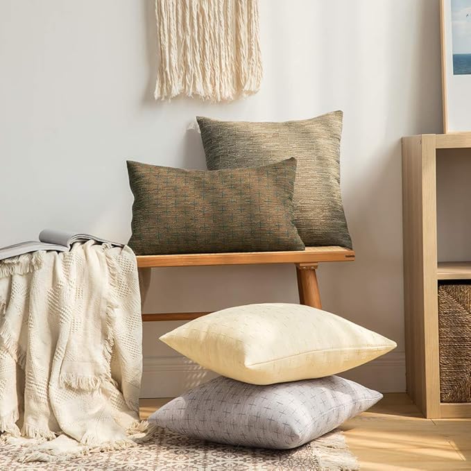 MIULEE Pack of 2 Decorative Burlap Linen Throw Pillow Covers Modern Farmhouse Pillowcases Rustic Woven Textured Cushion Cover for Sofa Couch Bed 16x16 Inch Light Brown