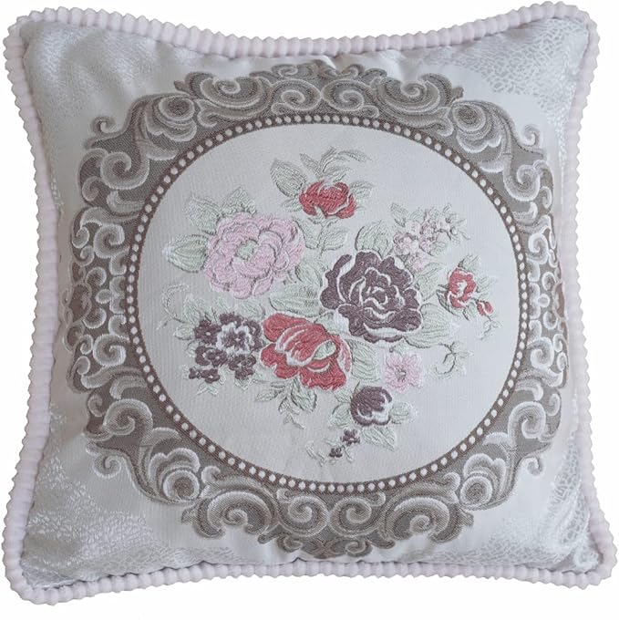 SZHELEJIAM Pillow Cover18x18, Set of 2,Embroidered Jacquard Throw Pillow Covers,Vintage Floral Decorative Cushion Covers for Sofa, Bed,Lounger Greywhite