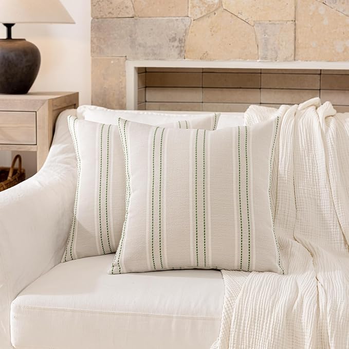 Hckot Spring Throw Pillow Covers 24x24 Set of 2 Grass Green Pillow Covers Farmhouse Decorative Pillows Textured Linen Square Cushion Covers for Sofa Couch Bed Living Room Decor(Grass Green)