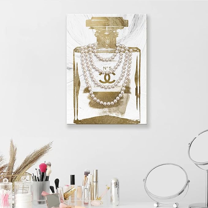 Vintage Perfume Bottle Canvas Wall Art Modern Luxury Posters Print Fashion Glam Poster Picture for Bedroom Make up Room Home Decor 24"x36"