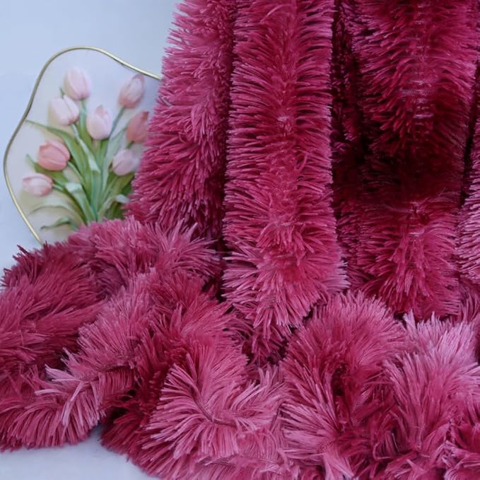Plush Super Soft Blanket Bedding Sofa Cover Furry Fuzzy Fur Warm Throw Qulit Cozy Couch Blanket for Winter (Tie Dye Burgundy,63x79 Inches)