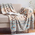 CASAAGUSTO Boho Throw Blanket - Green and Beige Decorative Blankets with Tassel, Printed Flannel Bohemian Blanket for Chair, Bed, Sofa, Couch(50 * 60, Green and Beige)