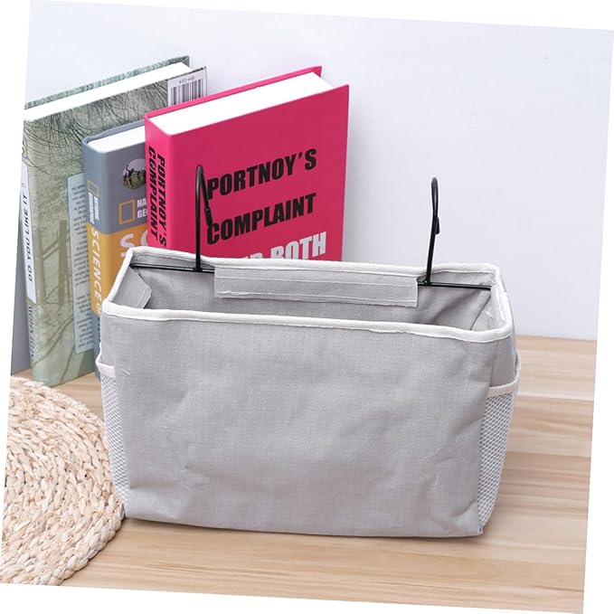 Luxshiny 1Pc Felt Fabric Bedside Storage Bag Organizer Grey Hanging Container for Dorm Car Bed Rails for Phone Snacks Books Chargers Versatile Storage