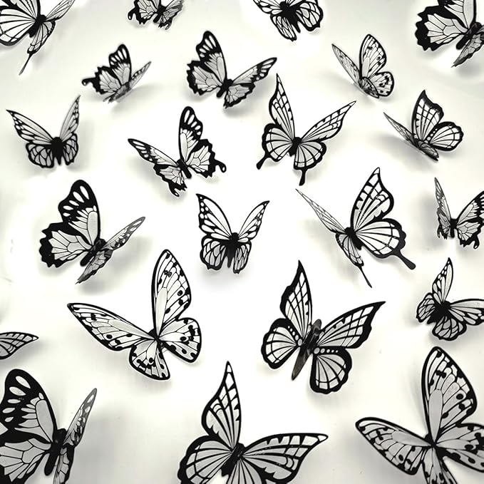 72pcs Black Butterfly Wall Stickers, 3D Butterflies Wall Decorations for Home, Room Bedroom Mural Decorations Removable Sticker