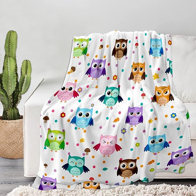 Owl Blanket, Soft Warm Fuzzy Fleece Plush Blanket 80''x60'', Smooth Cozy Flannel Throw Blanket for Bed/Couch/Office/Camping