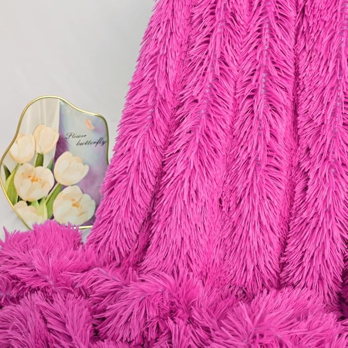 Plush Super Soft Blanket Bedding Sofa Cover Furry Fuzzy Fur Warm Throw Qulit Cozy Couch Blanket for Winter (51"x63", Rose Pink)
