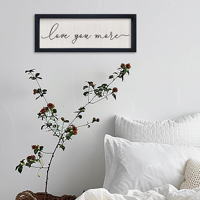 SRSZHIYUE I Love You More Sign16 X6 Vintage Love Quotes Theme Couples Wall Decor Framed Wood Above Over Bed for Master Bedroom Minimalist Wedding Gift Wall Art Hanging (Black)