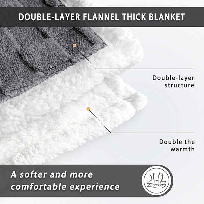 Sherpa Throw Blanket Fleece Blanket, Soft Fluffy Thick Blanket for Couch 80”*90”, for All Season Use, Gray