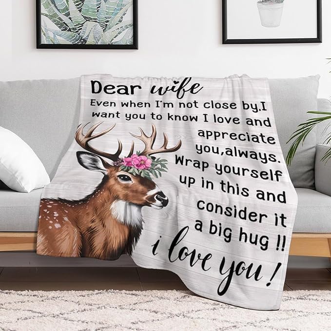 ITFRO Wife Gift Flannel Fleece Throw Blanket Pillow Cover Set 50x60 Inch Ultra Soft Polyester Blanket 18x18 Inch Plush Pillow Case All Seasons for Valentine's Birthday Christmas (Wife)
