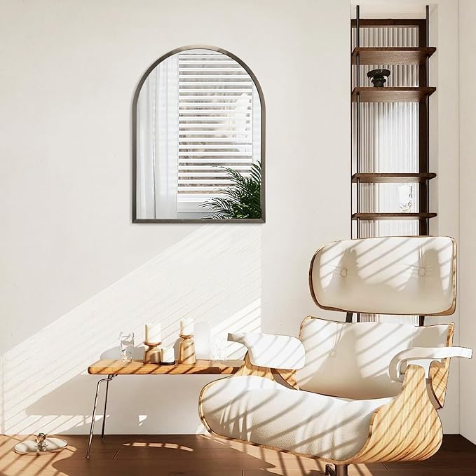 Arched Metal Framed Wall Mirror, Large 26"x18" Aluminum Alloy Bathroom Mirror for Wall, for Bedroom, Entryway, Living Room Vanity Coffee