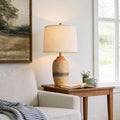 24.5" Handcrafted Ceramic Table Lamp with 5FT Cord, Single Farmhouse Vintage Rustic Bedside Lamp for Living Room Bedroom, Linen Shade Nightstand End Table Decor (Bulb Not Included)Earthy Yellow