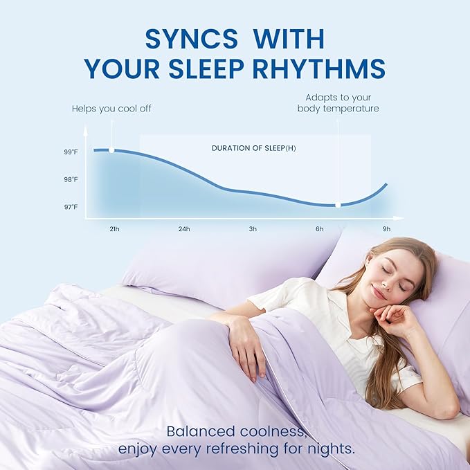 Cozy Bliss Cooling Comforter King Size, Reversible Lightweight Cooling Blankets for Hot Sleepers and Night Sweats, Q-Max>0.45 Soft Breathable Silky Smooth Summer Comforter, Lavender Purple, 106"x90"