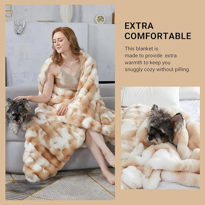 SAPHREAS Faux Fur Throw Blanket for Couch, Fluffy Fuzzy Bubble Blanket for Sofa Bed Living Room, Decor Soft Cozy Gifts for Women Men, 60x80” Tie Dye Khaki