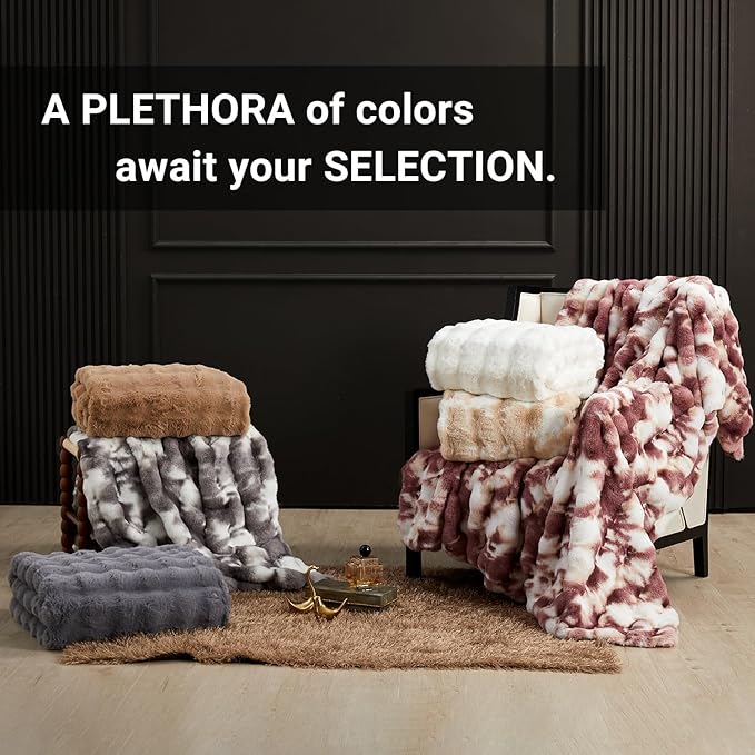 SAPHREAS Faux Fur Throw Blanket for Couch, Fluffy Fuzzy Bubble Blanket for Sofa Bed Living Room, Decor Soft Cozy Gifts for Women Men, 50x60” Tie Dye Burgundy