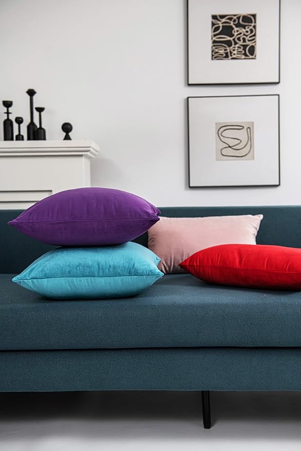 DEZENE Euro Sham Covers 24x24 Turquoise: Pack of 2 Cozy Soft Velvet Square Modern Luxury Decorative Throw Pillow Cases for Sofa Couch Living Room Bed Home Decor