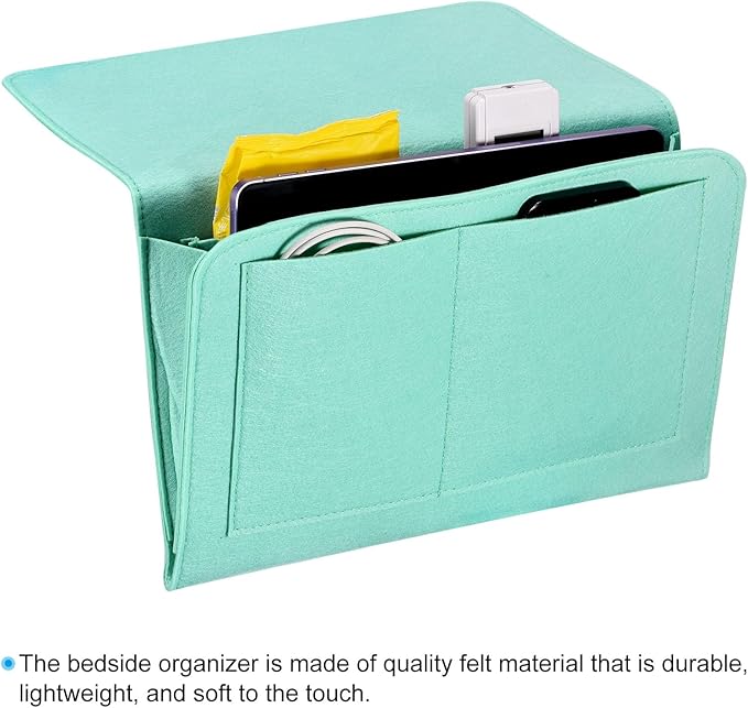 PATIKIL 13in Bedside Caddy, Bed Caddy Bedside Organizer Hanging Soft Felt 5 Pockets Bed Pockets Bedside Storage Organizer Remote Control Holder for Bedroom Phones Glasses, Green