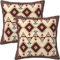 Native American Navajo Geometric Throw Pillows Covers 2 Pack 18" x 18", Polyester Double-Sided Southwestern Aztec Tribal Cushion Cases, Rustic Southwestern Home Decor for Sofa Living Room Cabin Decor