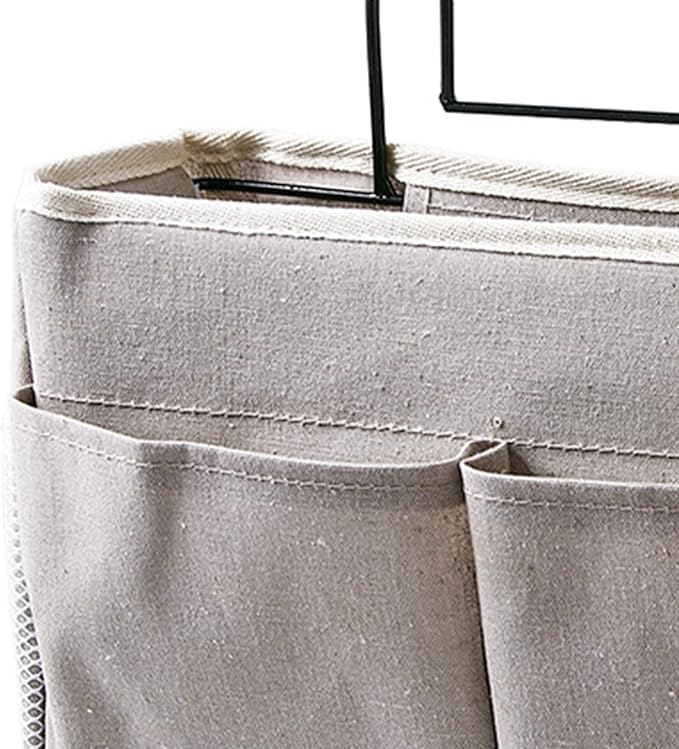 flexman Nightstand Hanging Bag, Hook Design Bedside Storage Pocket Organizer Basket with Metal Bracket and Wear Resistant Fabric for Kitchen Wardrobe Doors, Hanging Rods(Gray)