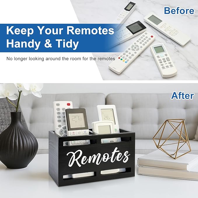 Wooden Remote Control Holder Wall Mount Remote Caddy for Table Bed TV Controller Holder Remotes Control Organizer for Wall Bedside Decorative Remotes Storage Box for Nightstand Couch Organizer 2 Slots