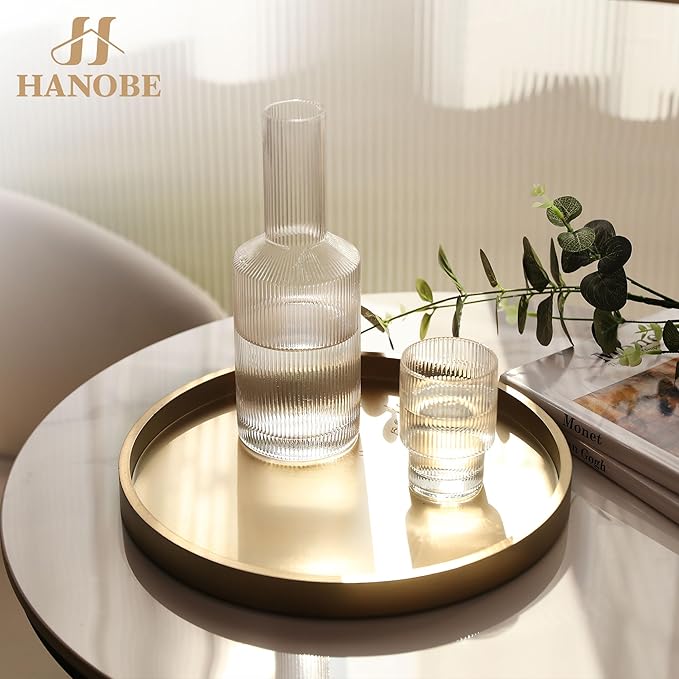 Hanobe Decorative Tray for Coffee Table: Round Champagne Gold Tray for Home Decor - 11.8" Modern Circle Candle Holder Plate for Living Room