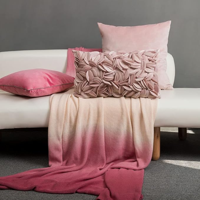 KINGROSE 3D Flower Throw Pillow Cover Home Decorative Pillow Case Sham Soft Lumbar Cushion Cover for Couch Bed Living Room Chair 12 x 20 Inches Rose Gold