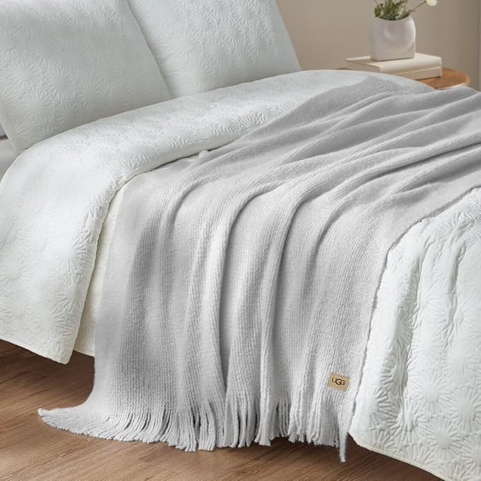 UGG Knit Throw Blanket – Soft Lightweight Throw Blanket for Couch, Bed Throws or Luxury Home Decor, Blankets & Throws for Home, Living Room and Bedroom, 50" x 70" (Margot) (Light Gray)