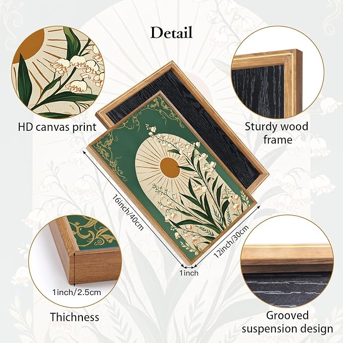 CHDITB Modern Bohemian Celestial Wall Art Set Of 3, Boho Sun Floral Tarot Wall Decor, Nature Mystery India Painting, Minimalist Green Lily Flower Art Prints For Dining Room Bedroom Decor 12”x16”