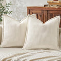 Mecatny Corduroy Throw Pillow Covers 20x20 Set of 2, Neutral Decorative Soft Boho Couch Pillow Covers with Broadside for Sofa Living Room, Cream White