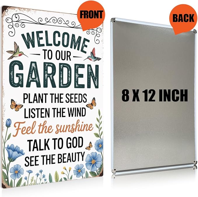 Cottagecore Garden Signs for Outside Decor Gifts Vintage Gardening Metal Tin Signs for Garden Home Greenhouse Living Room Bedroom Yard Outdoor Decor 8X12 Inch