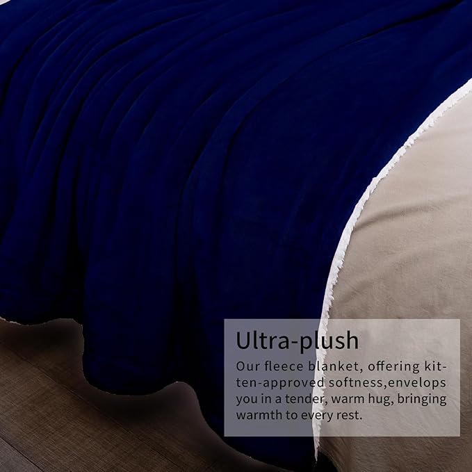 K.Garden Sherpa Fleece Throw Blanket for Couch Sofa, Super Soft Cozy Fuzzy Plush Blankets Fleece Thick Warm Blanket for Winter Reversible Thick Warm Blanket for Bed, Sofa, Navy 6080
