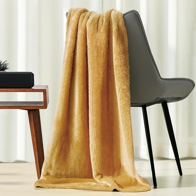 Plush Fleece Throw Blanket for Couch and Bed, Fluffy Fuzzy Cozy Soft Blankets All Season Use (50x60 Inches,Misted Yellow)