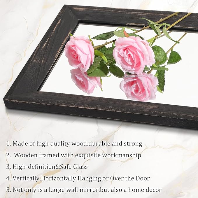 AAZZKANG Rectangular Mirror Full Length Wooden Frame Retro Large Wall Hanging Mirrors 43"x14" for Bedroom Living Room Bathroom Dressing Room Hallway