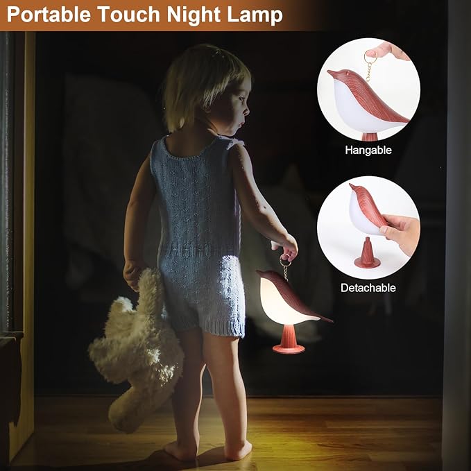 VoMii Bird Desk Lamp Set of 2, Small Table Lamp Cordless Touch Dimmable Night Light with 3 Color Temperature, Cute Lamps Rechargeable, for Bedroom Bedside Nightstand, Room Decor, Bird Gifts