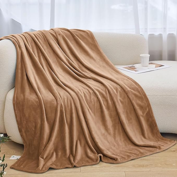 Twin Fleece Blankets for Women, Silky Flannel Fuzzy Blanket for All Season, Cozy Lightweight Blanket for Couch, Bed, Sofa, 60" x 80", Camel, Twin