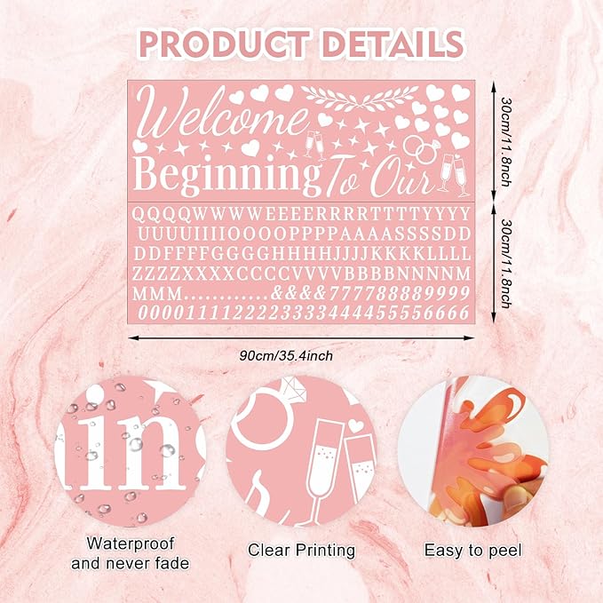 HLNIUC Welcome To Our Beginning Mirror Stickers Double-Sized,Removable Letters Number Wall Decal,Bride And Groom Names Decals,Personalized Wedding Mirror Sticker for Window Sign Marriage Decoration