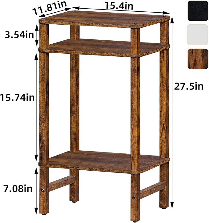 Side Table End Table Tall Night Stand 3-Tier 2 Pack for Living Room Bedroom Bathroom Office Furniture Brown
